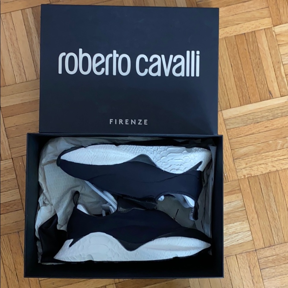 Roberto Cavalli Gommato Leather Shoe Sneaker Italy